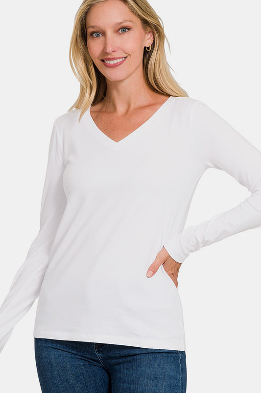 V-Neck Long Sleeve T-Shirt White