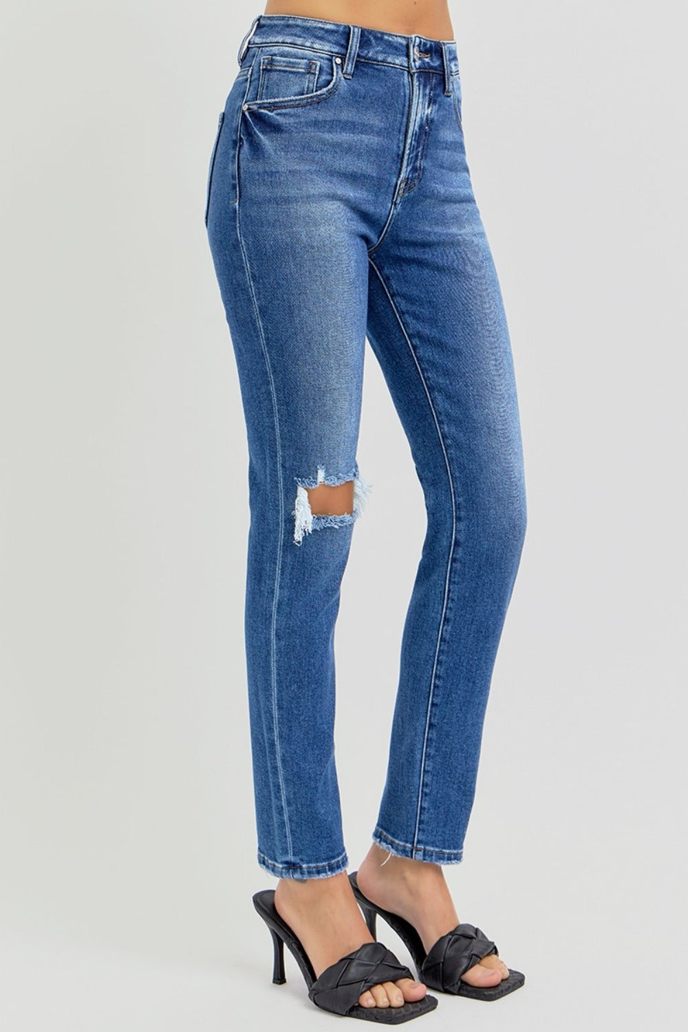 High Rise Ankle Skinny Knee Distressed Jeans