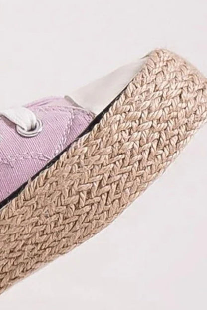 Lilac Lace-Up Woven Espadrille Sole Sneakers