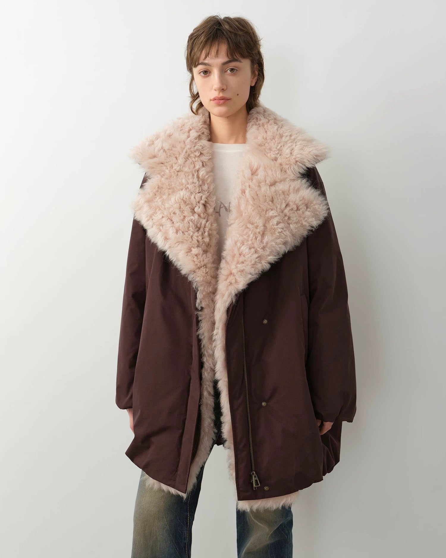Fireladyfur Women's Winter Goose Down Coat with Tuscan Wool