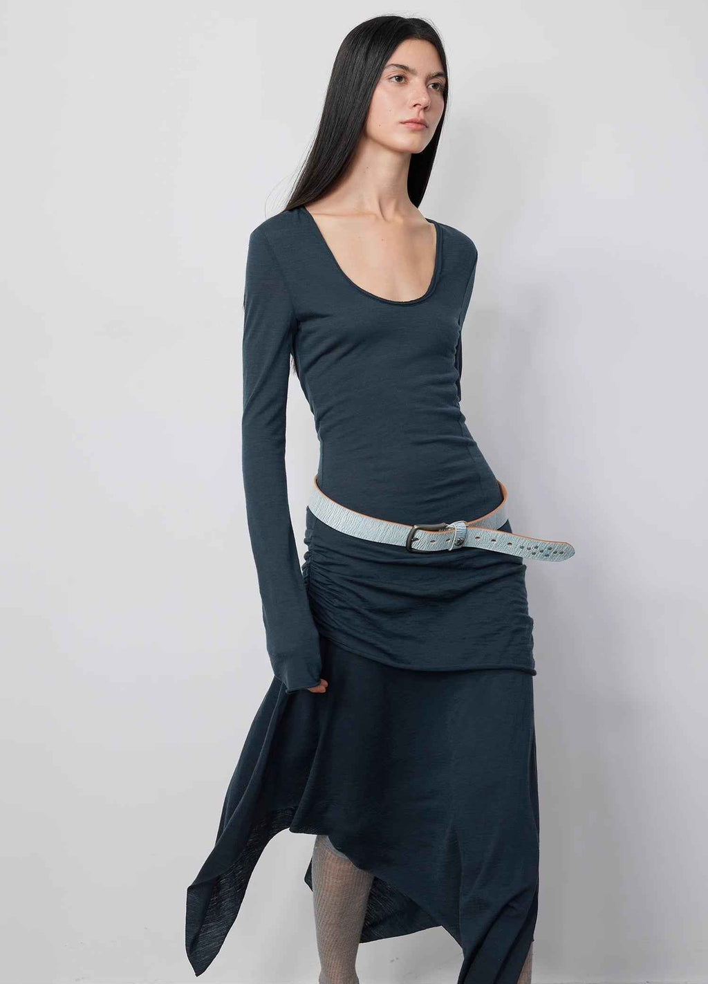 'Dreamy Ball' Lightweight and Breathable 100% Wool U-Neck Irregular Hem Dress
