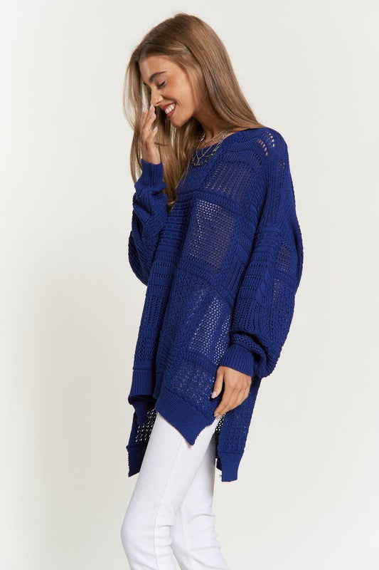 Openwork Side Slit Drop Shoulder Knit Cover Up