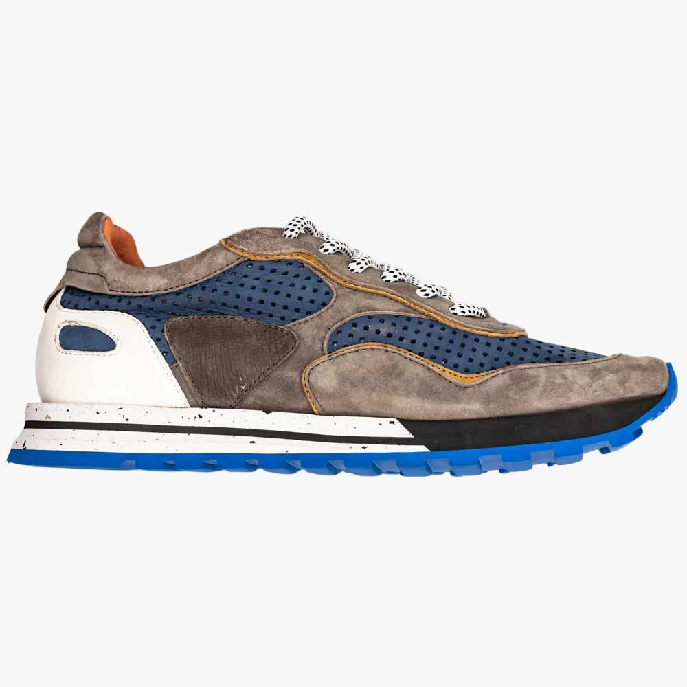 RAYA Perforated Italian Calfskin Sneakers | Blue/Taupe