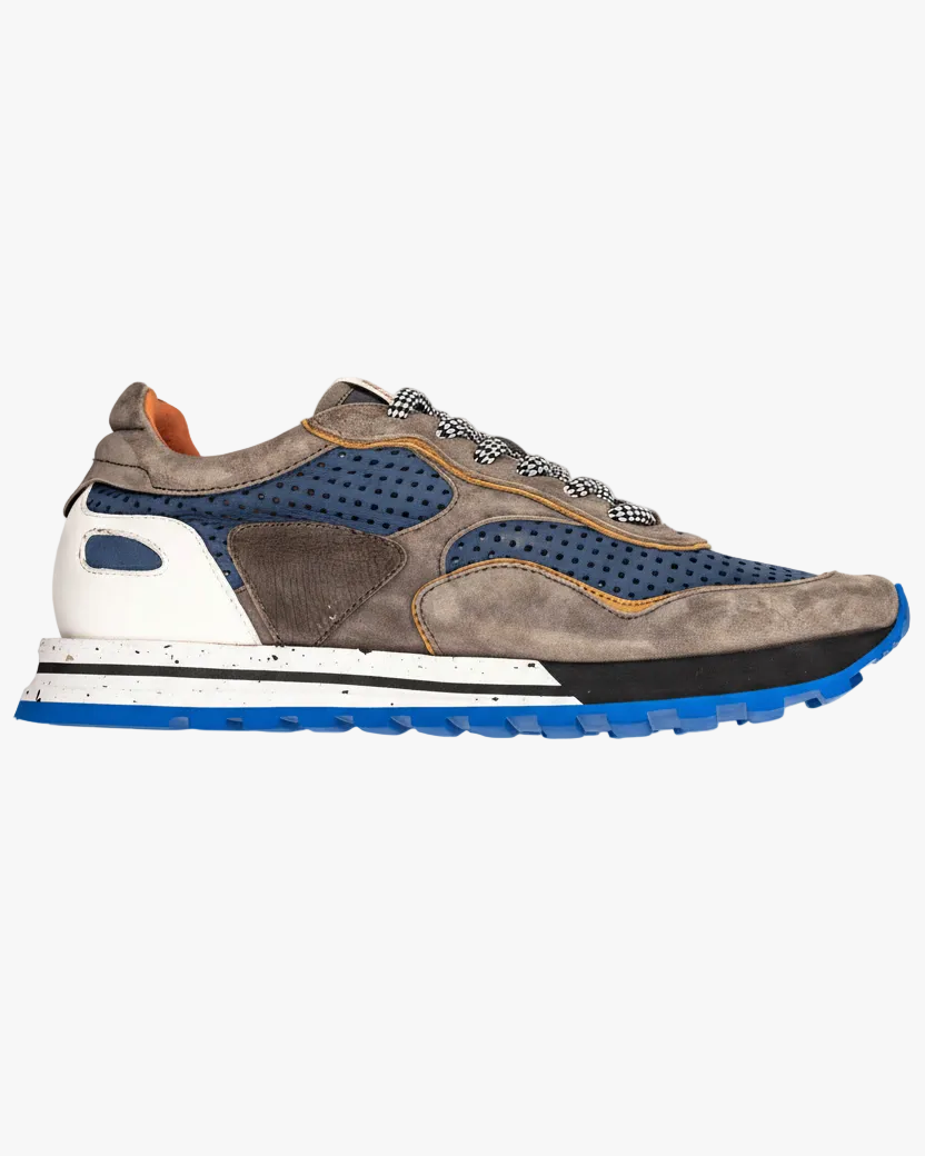 RAYA Perforated Italian Calfskin Sneakers | Blue/Taupe
