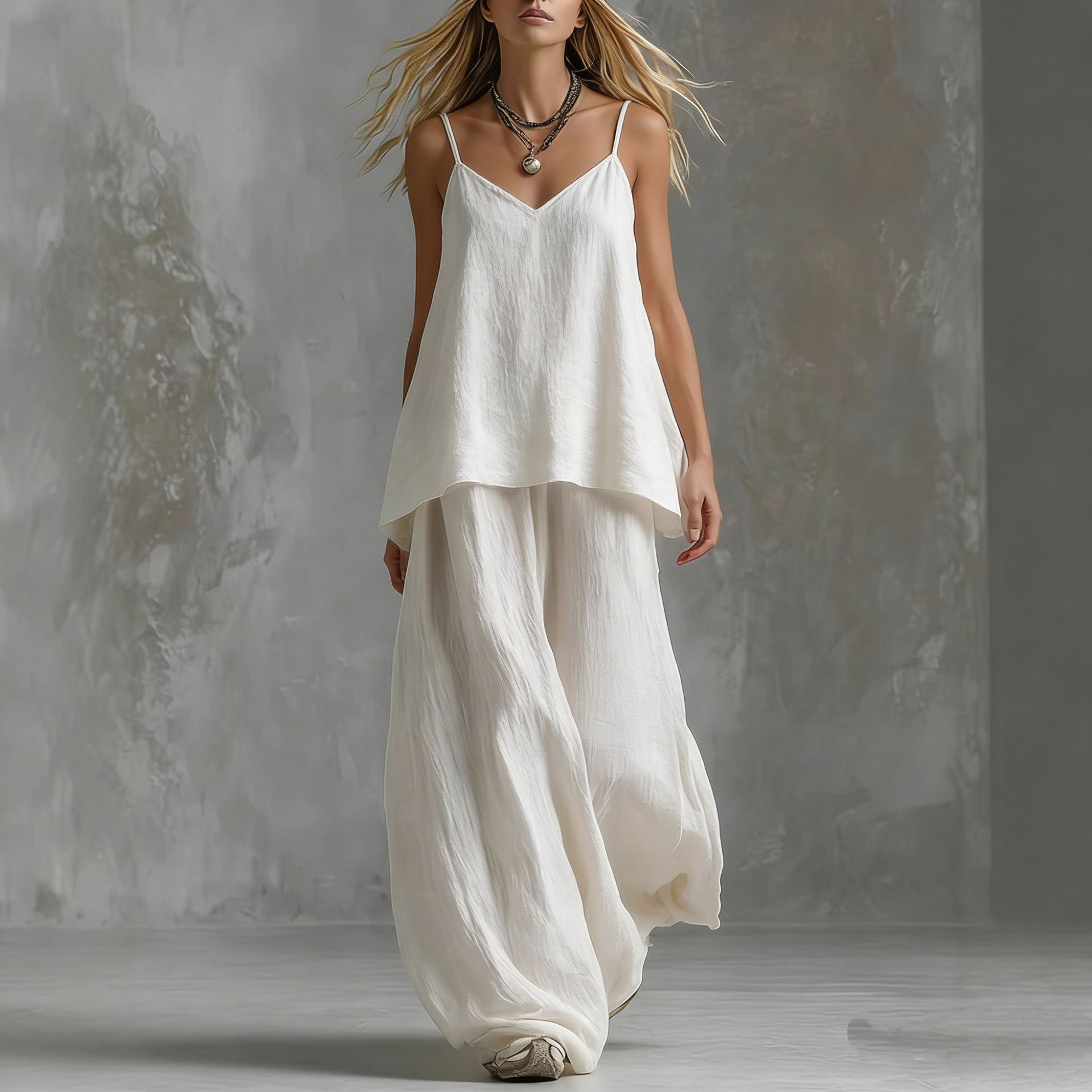 Women's Sleeveless Elegant Pantsuit | Off-Shoulder 2-Piece Suit Set
