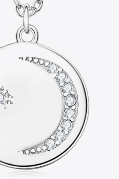 Round Star & Moon Silver Pendant Necklace