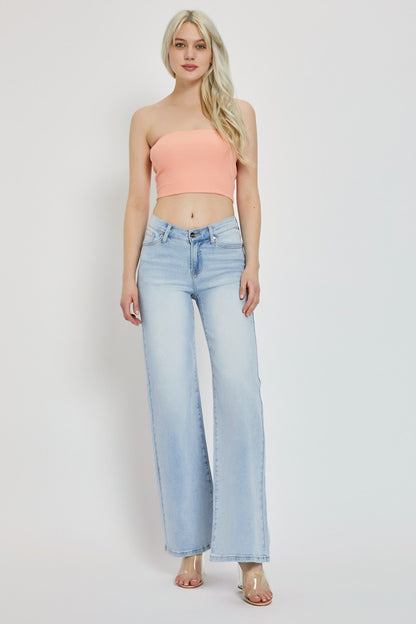 Wide Leg V-Dipped Front Waist Jeans