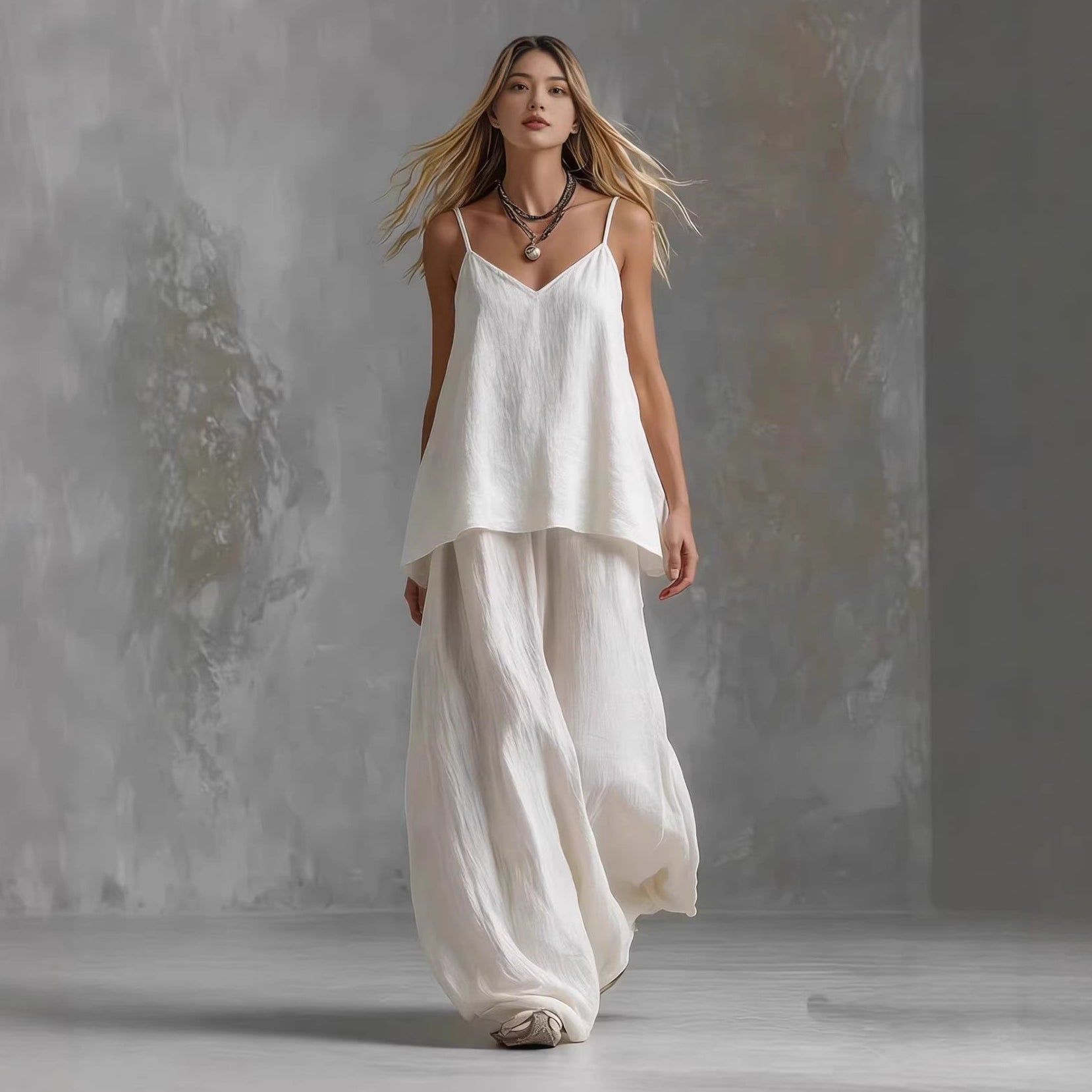 Women's Sleeveless Elegant Pantsuit | Off-Shoulder 2-Piece Suit Set