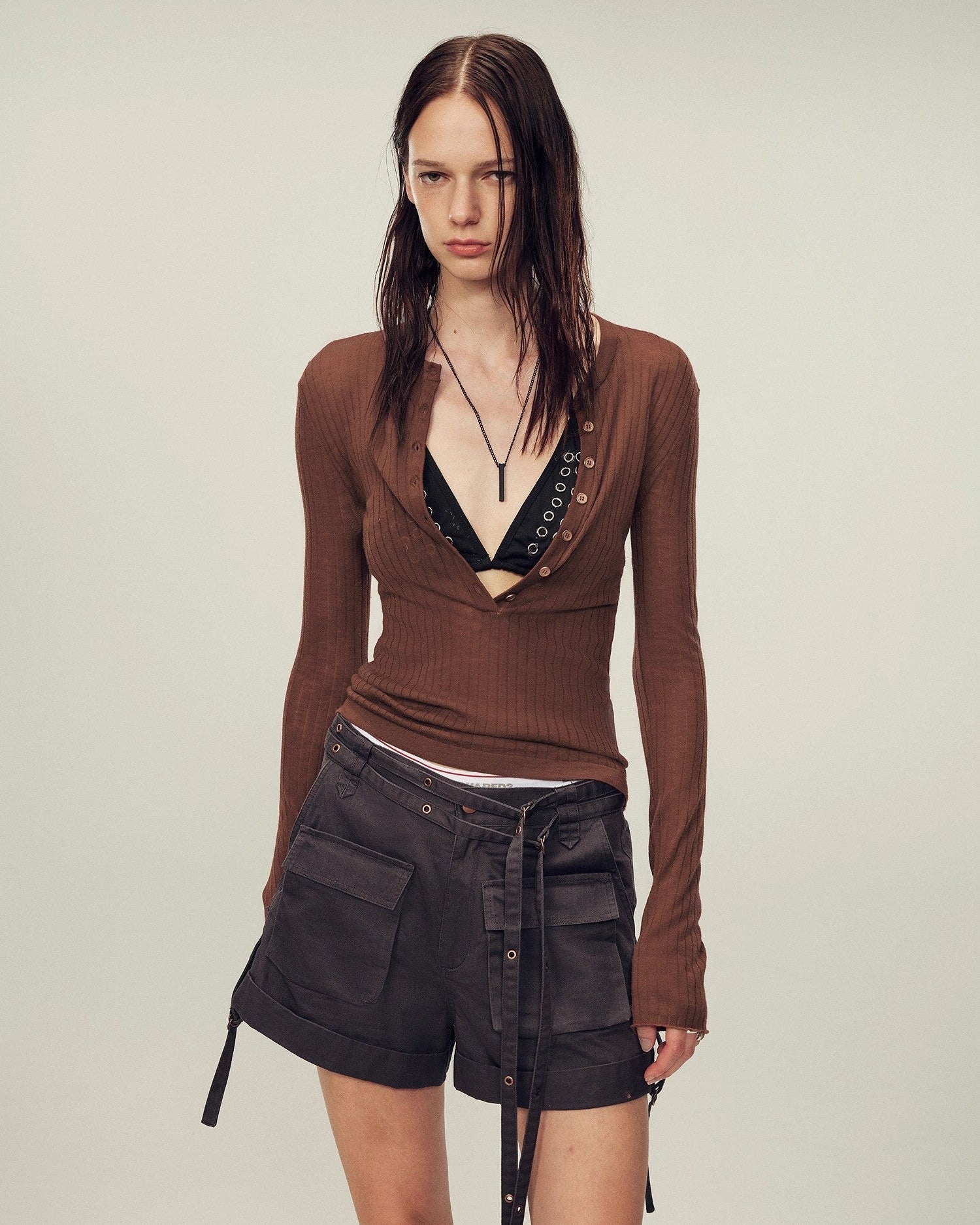 Ultrafine Wool Blend Versatile V-Neck Cardigan "Warm Brown Quiet Autumn"