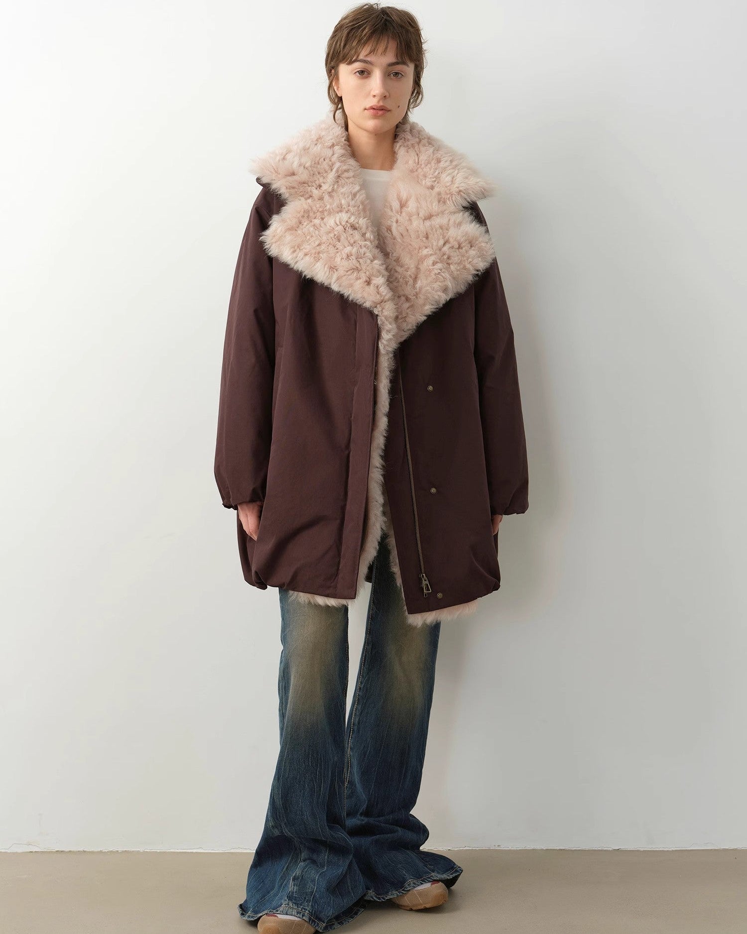 Fireladyfur Women's Winter Goose Down Coat with Tuscan Wool