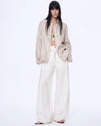 Fireladyfur Women's Stand-Up Silhouette Double Waist Linen Trousers ‘Berlin Street’