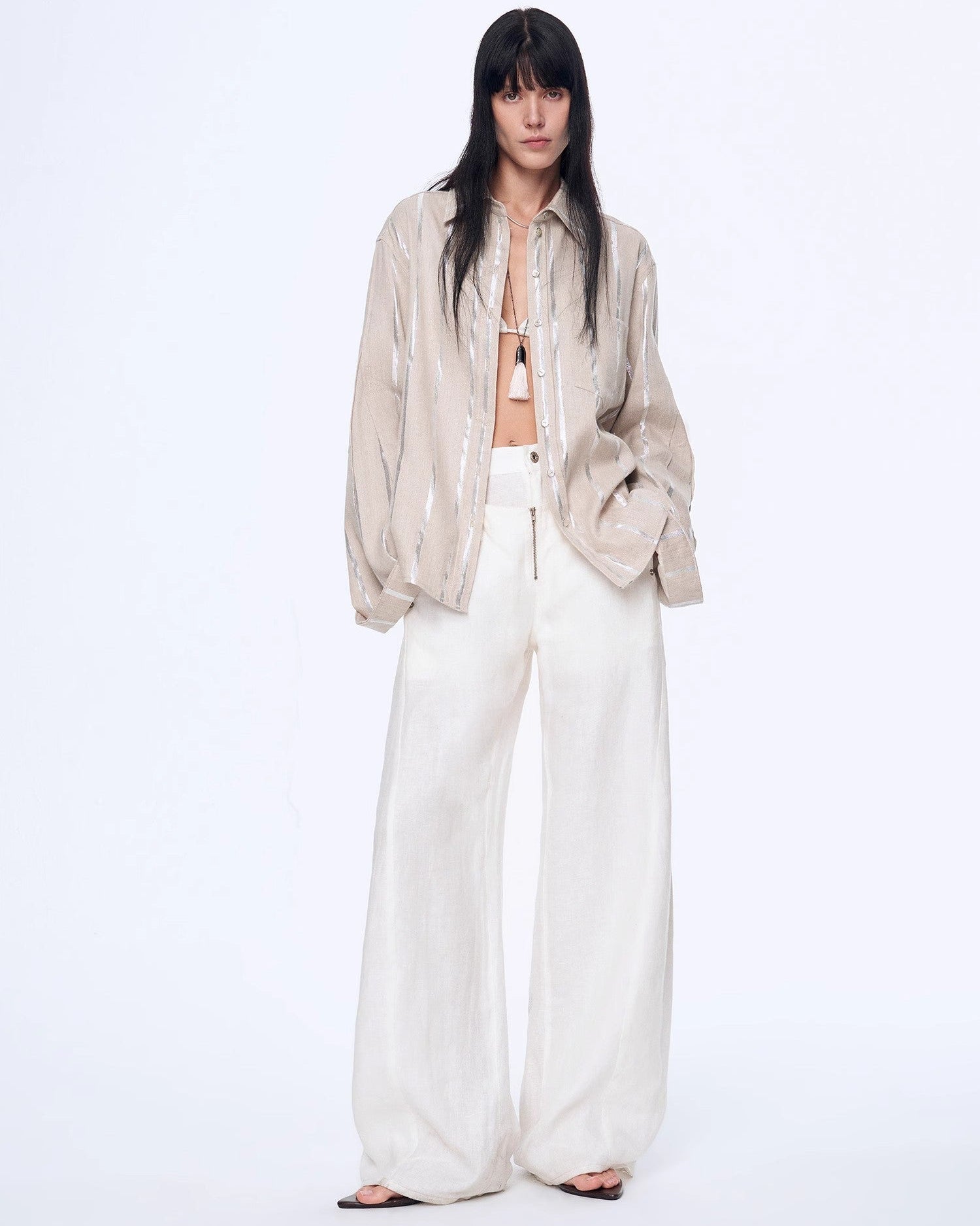 Fireladyfur Women's Stand-Up Silhouette Double Waist Linen Trousers ‘Berlin Street’