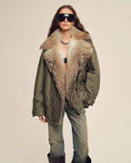 Fireladyfur Sheepskin Parka Coat with Two-Tone Toscana Coyote Fur Collar