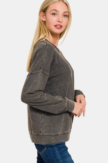 Black Washed Dropped Shoulder Sweatshirt