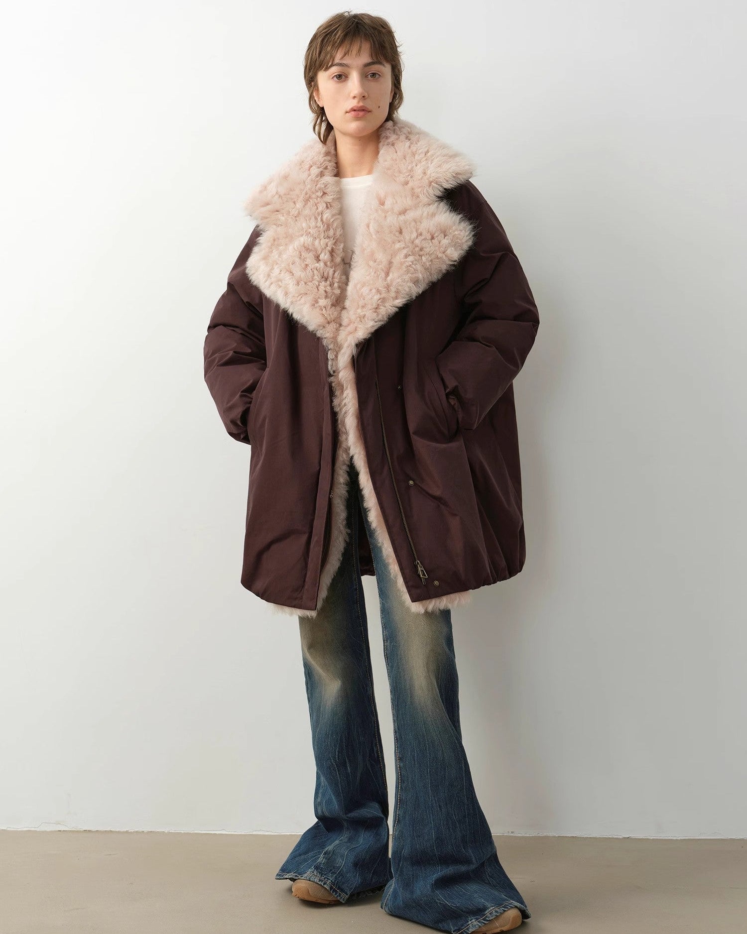 Fireladyfur Women's Winter Goose Down Coat with Tuscan Wool