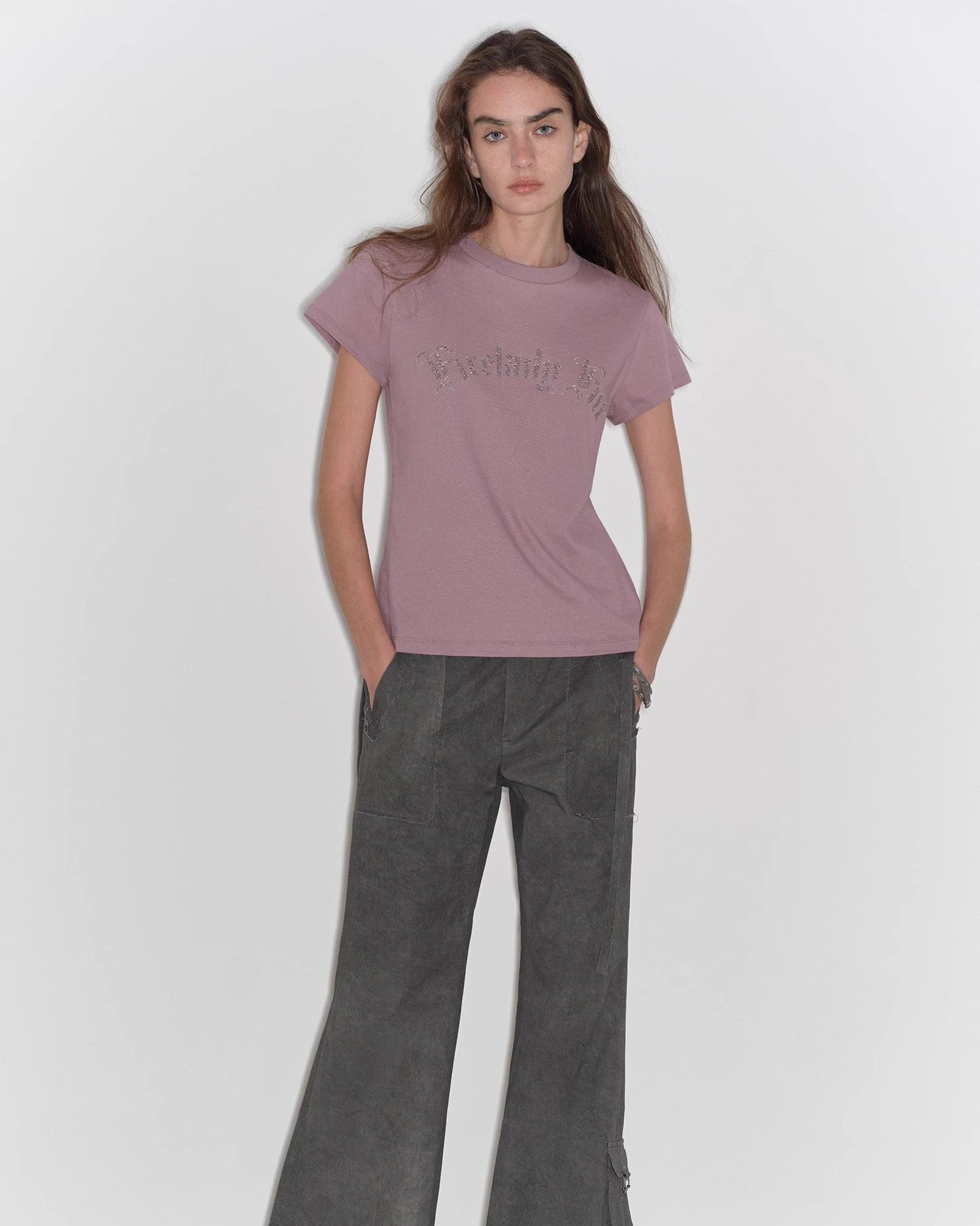 ‘May Time’ Luxury 3D Long-Staple Cotton Slightly Waist Rivet T-Shirt