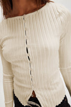 Basic Bae Texture Button-Up Round Neck Long Sleeve Top