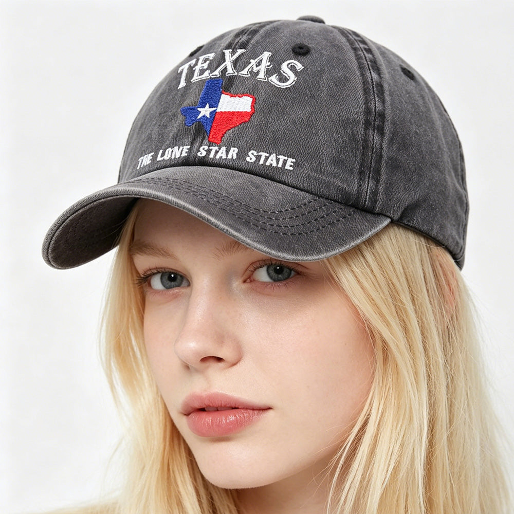 Texas Lone Star Embroidered Vintage Washed Baseball Cap