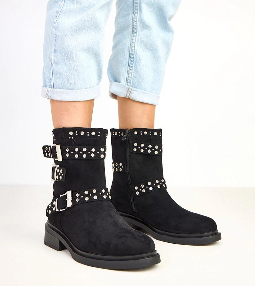 Ankle Boots with Studs and Buckle Decor