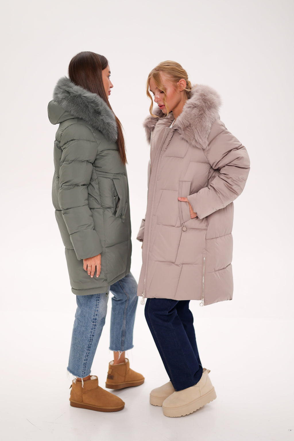 Genuine Polar Fox Trim Bio Down Coat | Sage