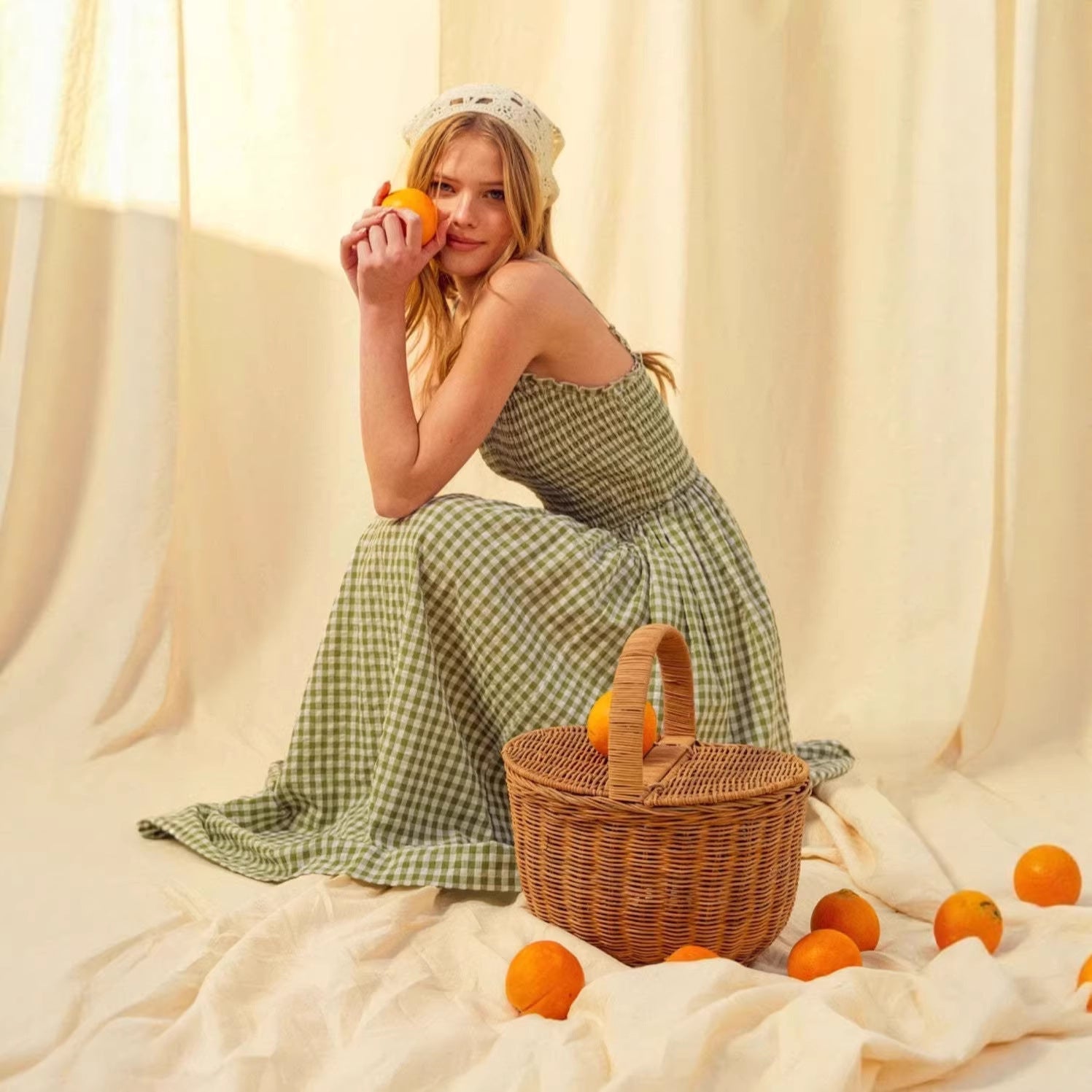 Women's Retro Plaid Sleeveless A-Line Maxi Dress
