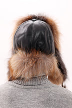Genuine Silver Fox Fur Leather Hat