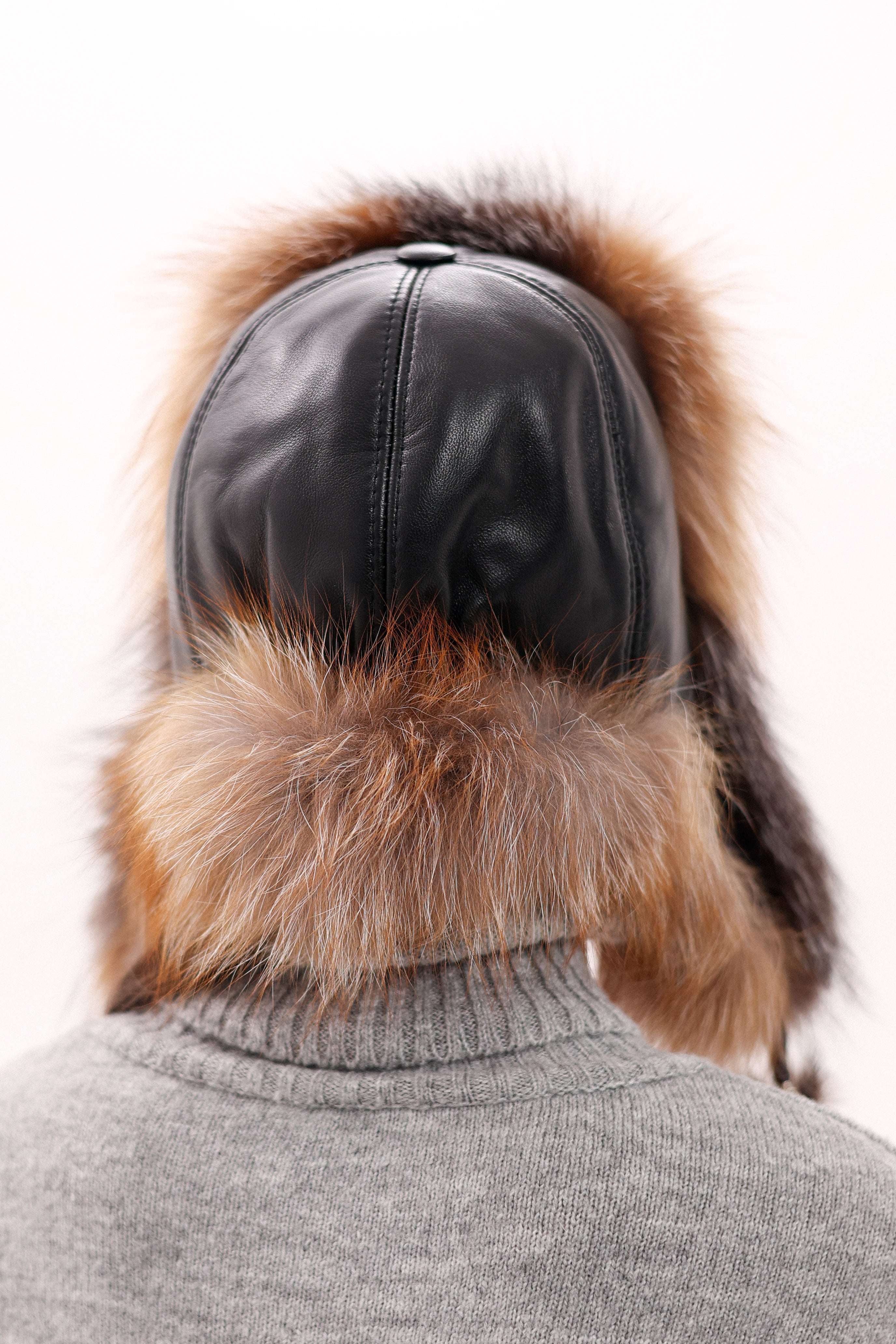 Genuine Silver Fox Fur Leather Hat