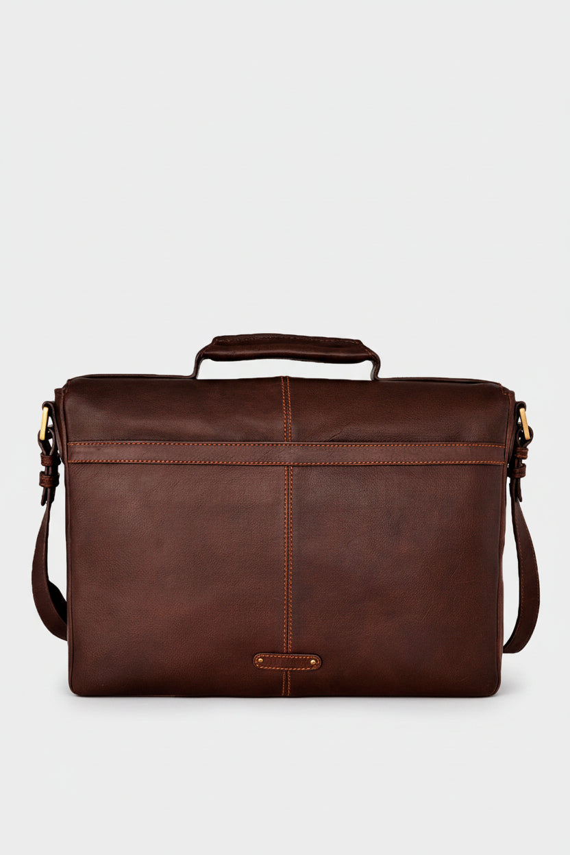 Hidesign Charles Leather 15" Laptop Compatible Briefcase Work Bag | Coffee Brown