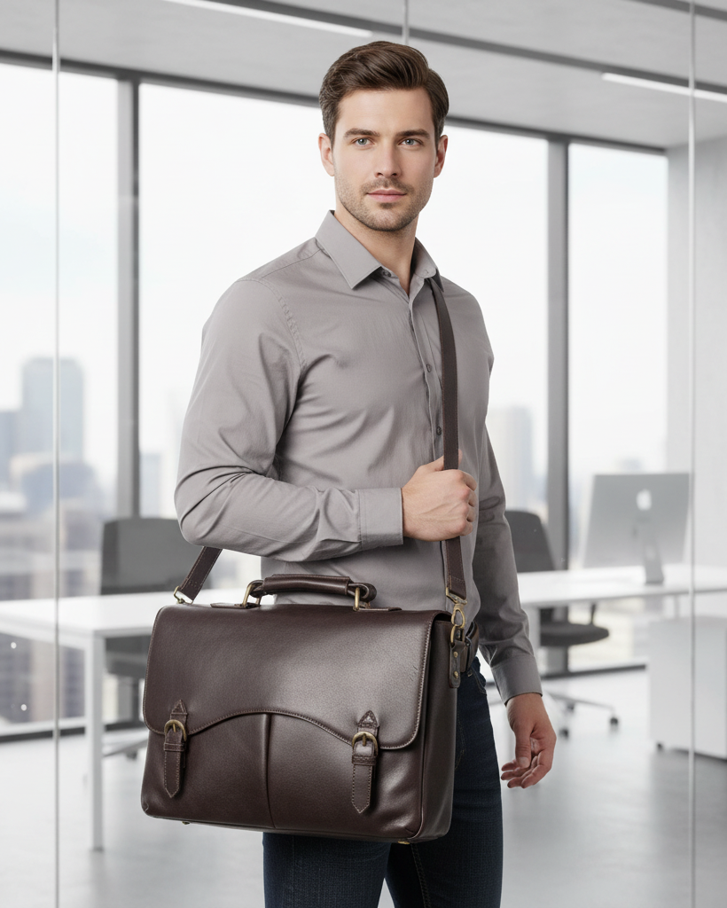 Hawkins Leather 15" Laptop Compatible Briefcase Work Bag