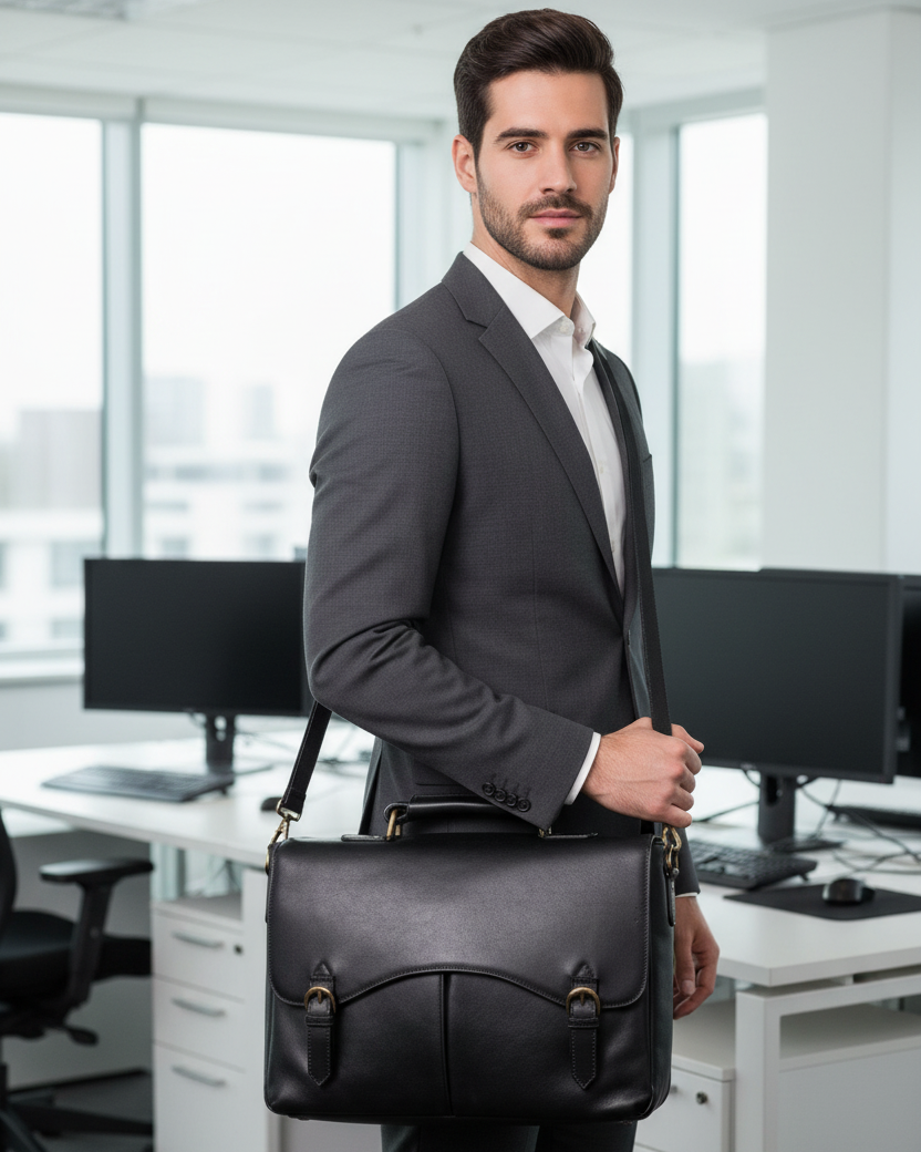 Hawkins Leather 15" Laptop Compatible Briefcase Work Bag