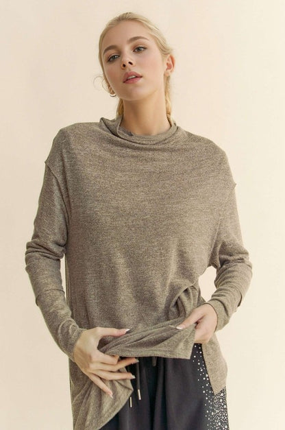 Slit Mock Neck Long Sleeve Top