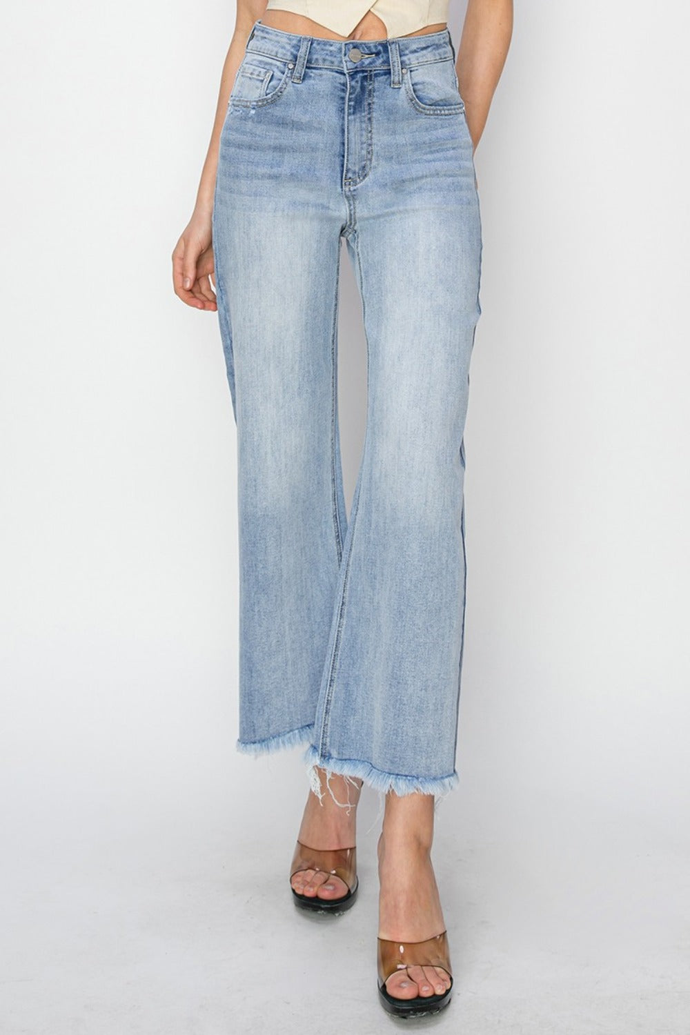 Crop Wide Fray Hem Jeans