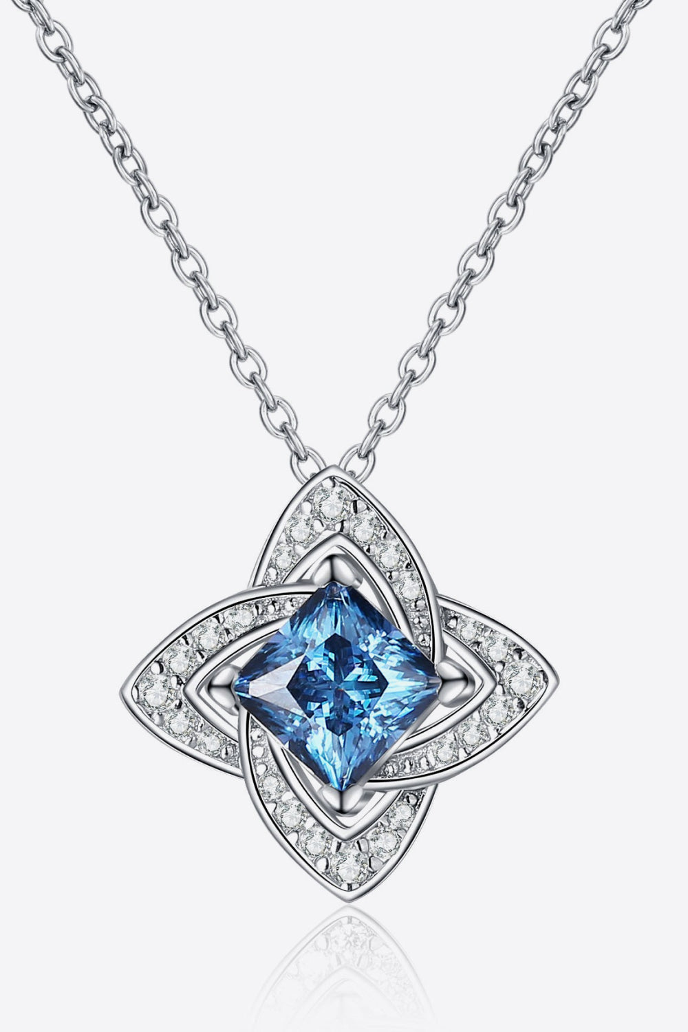 Blue 1 Ct Moissanite Floral Pendant Necklace