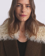 Fireladyfur Wool Tweed Coat with Detachable Fur Collar 'Vertical Texture'