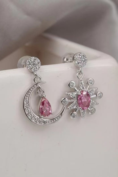 Moon & Star Earrings with Pink 2 Ct Moissanite