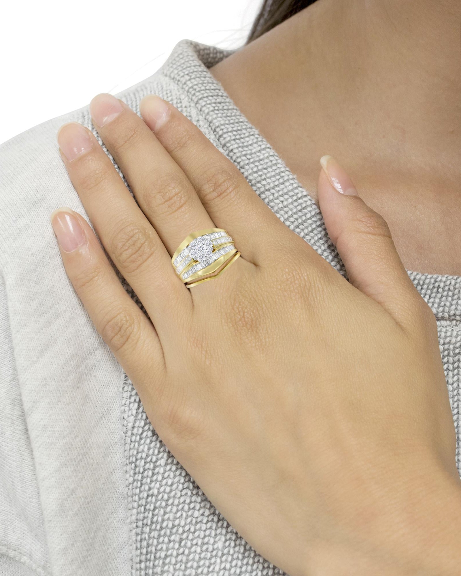 14K Yellow Gold 2-1/3 Cttw Diamond Cluster Channel Set Chevron Shaped Engagement Ring (H-I Color)