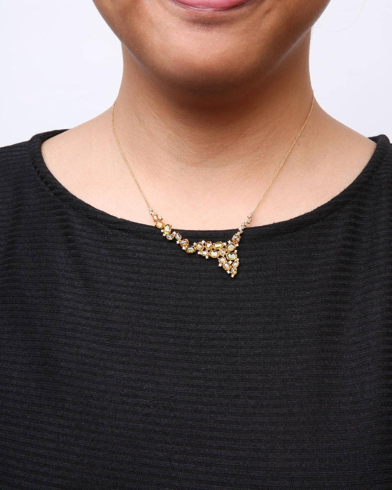 18K Yellow Gold 1/2 Cttw Brown Diamond and Oval Yellow Sapphire Cluster Necklace