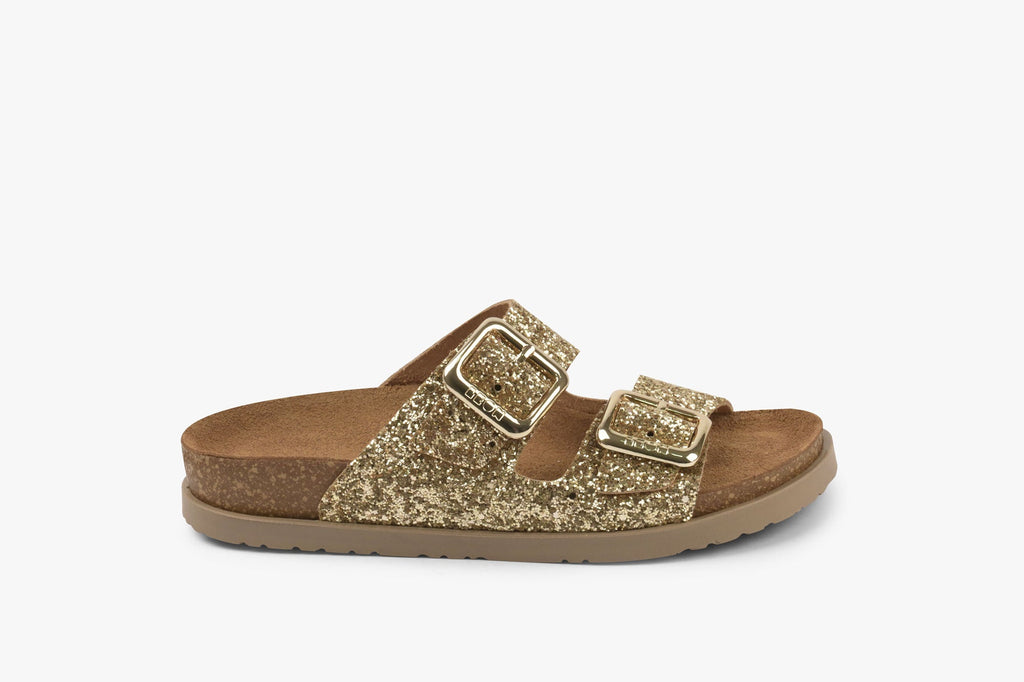 Siena II by LEON Women’s Leather Sandal | Glitter Double Buckle Slip-On
