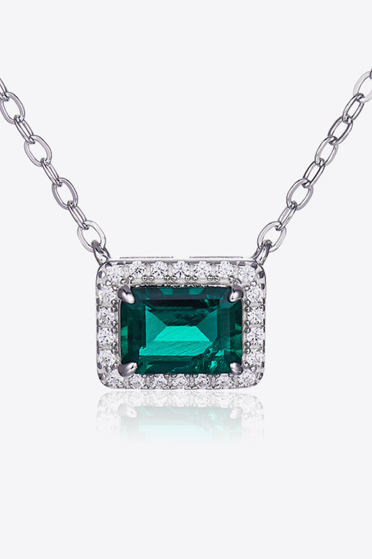 Rectangle 0.9 Ct Emerald Pendant Necklace in Silver