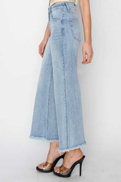 Crop Wide Fray Hem Jeans