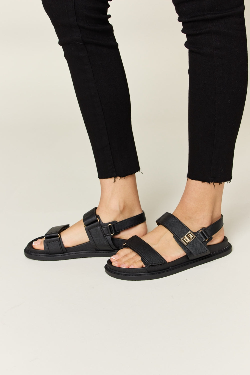 Velcro Double Strap Slingback Sandals Black