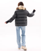 Genuine Fur Trim Down Fill Coat in Black