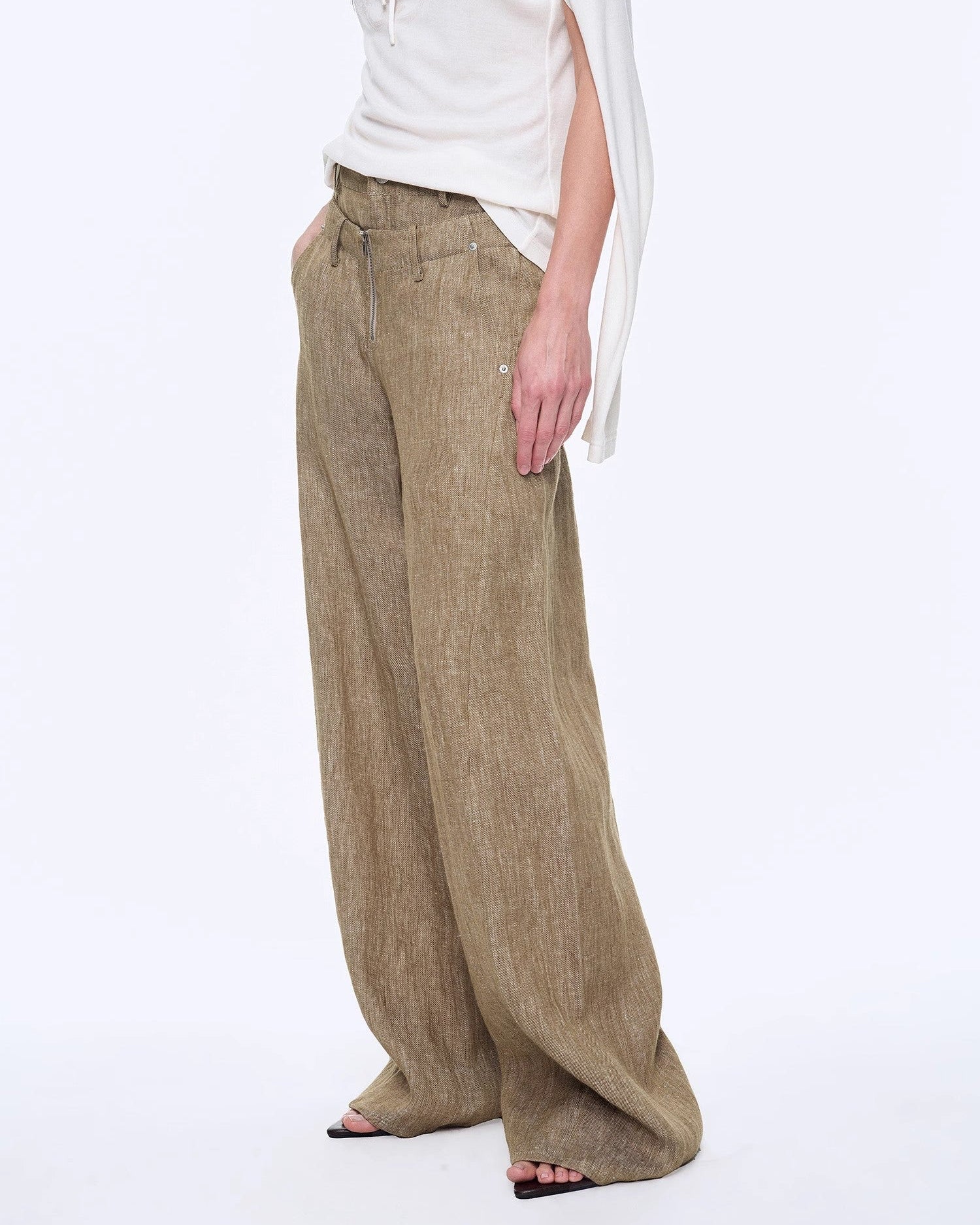 Fireladyfur Women's Stand-Up Silhouette Double Waist Linen Trousers ‘Berlin Street’
