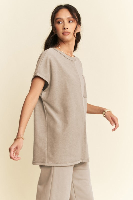 Khaki Short Sleeve Top and Pants Set