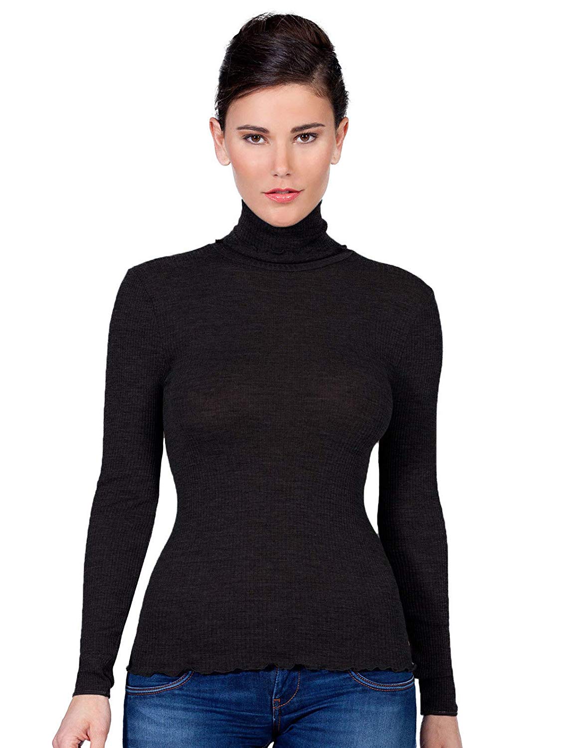 EGi Luxury Wool Silk Turtleneck Long Sleeve Top | 1494