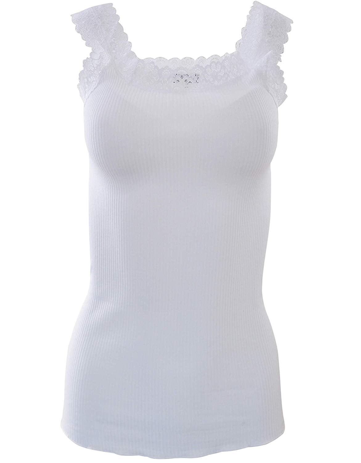BASIC COTTON Free Spirit Premium Cotton Women's Lace Trim Tank Top
