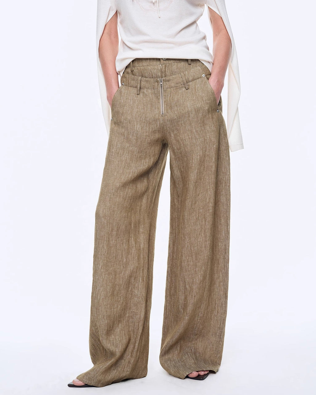 Fireladyfur Women's Stand-Up Silhouette Double Waist Linen Trousers ‘Berlin Street’