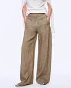 Fireladyfur Women's Stand-Up Silhouette Double Waist Linen Trousers ‘Berlin Street’