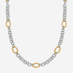 18K Yellow Gold and Sterling Silver Rhodium Plated Multi Style Chain Necklace 18"