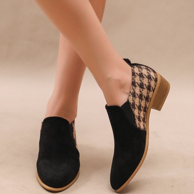 Women's Retro Color-Block Slip-On Heels | Round Toe Mid Heel Dress Shoes